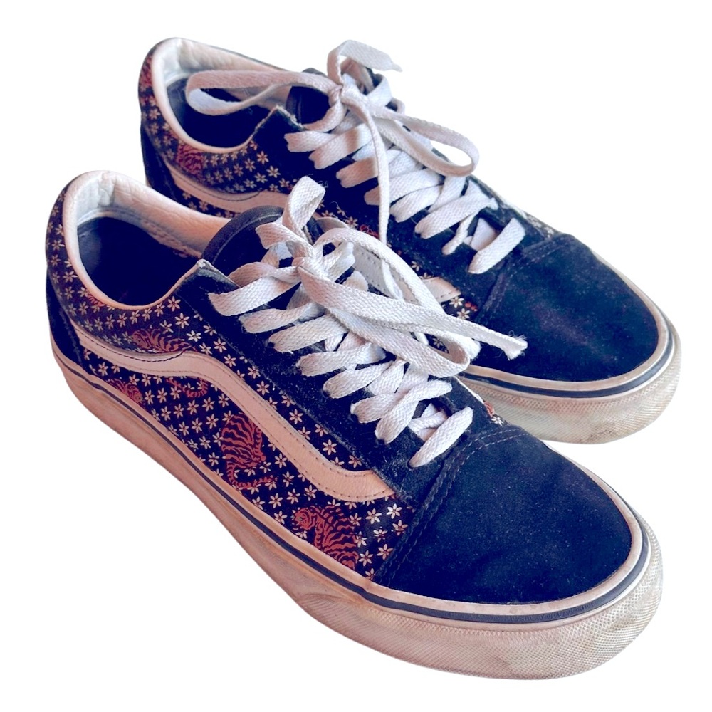 VANS Old Skool “Tiger Floral” Print Canvas Sneakers Black Street Style W8/M6.5